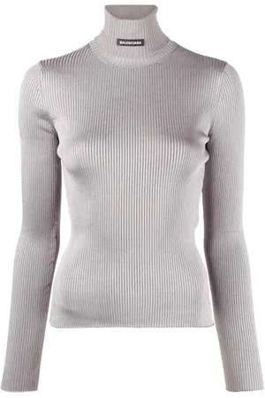 Balenciaga Truien, Dames, Grijs, S, Polyester, Geribbelde coltrui