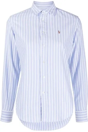 Ralph Lauren Blouses & Shirts, Dames, Blauw, 3Xs, Katoen, Gestreepte blouse met logo detail