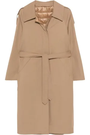 HERNO Mantels, Dames, Bruin, M, Leer, Jersey Texture Belted Coat