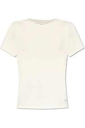 Saint Laurent Tops, Dames, , XS, Katoen, T-shirt met Logo Patch