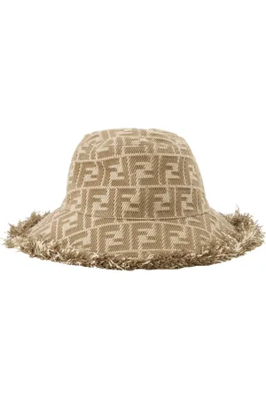 Fendi Accessoires, Dames, Bruin, S, Denim, Denim FF Hoed met Franje Randen
