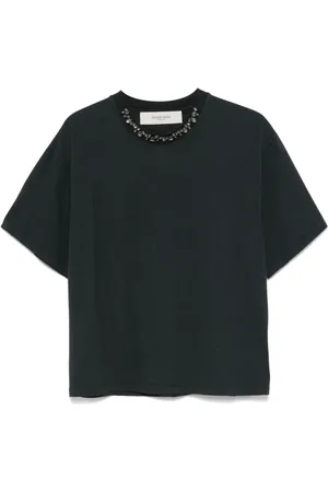 Golden Goose Tops, Dames, Zwart, M, Katoen, T-shirt met kristallen kraag