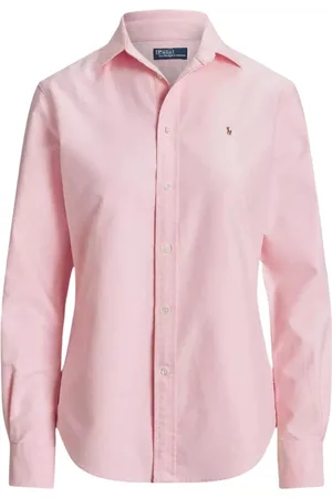 Ralph Lauren Blouses & Shirts, Dames, Roze, L, Katoen, Cotton Oxford Overhemd met Logo