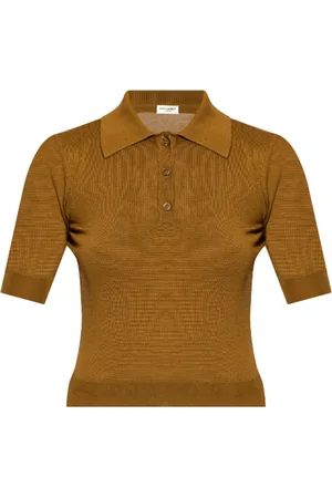 Saint Laurent Tops, Dames, Bruin, M, Wol, Bruin Gebreid Poloshirt
