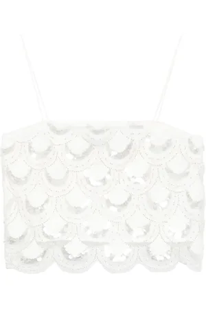 ROTATE Tops, Dames, Wit, S, Polyester, Sequin Mesh Top met Vierkante Halslijn