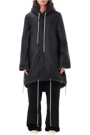 Rick Owens Jassen, Heren, Zwart, M, Nylon, Zwarte Fishtail Parka Bovenkleding
