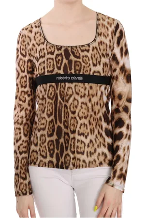 Roberto Cavalli Tops, Dames, Bruin, L, Elegante Luipaard Top