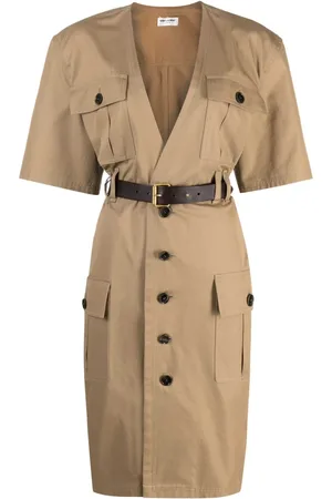 Saint Laurent Kleedjes, Dames, , S, Katoen, Belted Cotton Twill Dress
