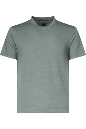 FEDELI Tops, Heren, Groen, M, Linnen, Groene Linnen T-shirt en Polo