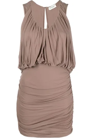 Saint Laurent Kleedjes, Dames, Roze, M, Gedrapeerde Mouwloze Mini-jurk