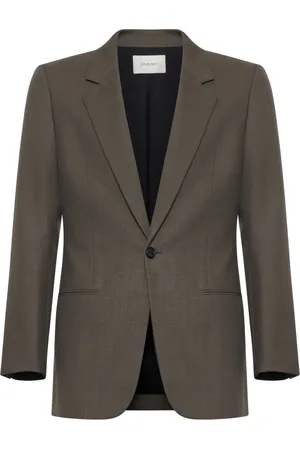 Saint Laurent Jassen, Heren, Bruin, M, Wol, Taupe Melange Wool Single-Breasted Tailored Blazer