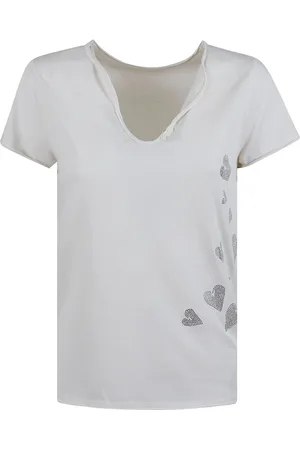 Zadig & Voltaire Tops, Dames, Wit, S, Katoen, Katoenen T-shirt met Rain Strass