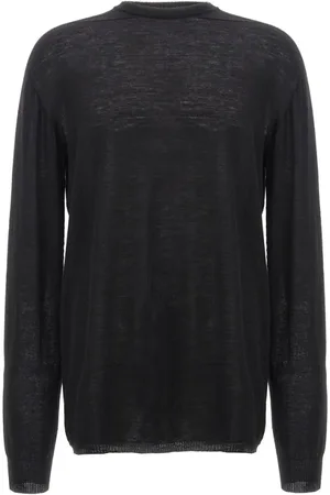 Rick Owens Truien, Heren, Zwart, M, Wol, Zwarte Gebreide Trui met Ronde Hals