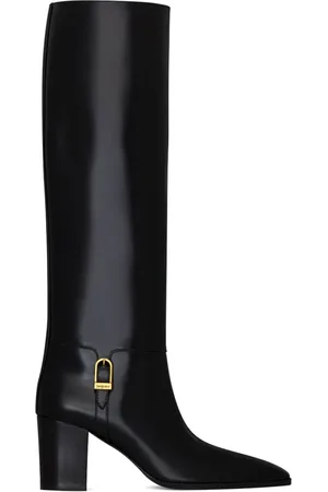 Saint Laurent Schoenen, Dames, Zwart, 36 1/2 EU, Leer, Elegante leren enkellaarsjes
