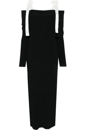 ROTATE Kleedjes, Dames, Zwart, M, Satijn, Off-Shoulder Gebreide Jurk
