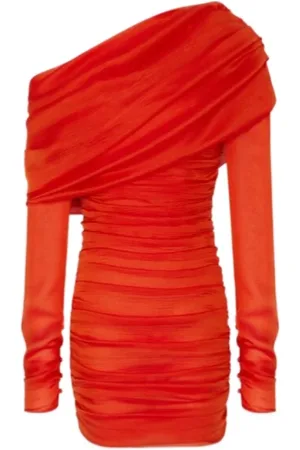Saint Laurent Kleedjes, Dames, Rood, M, Lange Mouw Zijden Jurk
