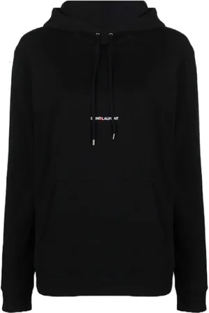 Saint Laurent Sweatshirts & Hoodies, Dames, Zwart, S, Katoen, Logo Hoodie Sweatshirt met Trekkoord