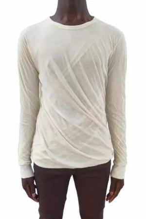 Rick Owens Tops, Heren, , L, Katoen, Double Long Sleeve T-shirt Natural Ecru