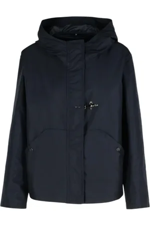 FAY Jassen, Dames, Blauw, M, Korte waterdichte parka met capuchon