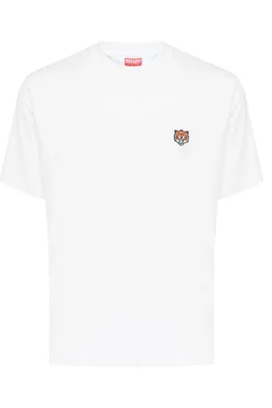 Kenzo Tops, Heren, Wit, L, Blije Tijger Geborduurd T-shirt