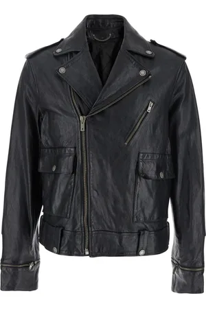 Golden Goose Jassen, Heren, Zwart, XL, Leer, Zwarte leren jas met revers