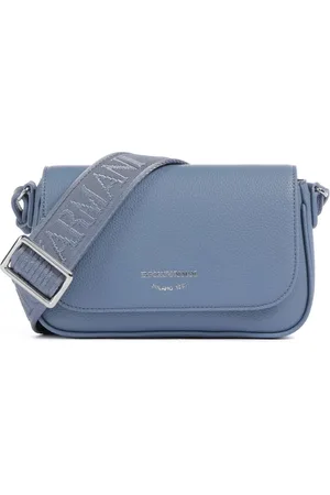 Emporio Armani Tassen, Dames, Blauw, ONE Size, Gedrukte Hertenleren Schoudertas