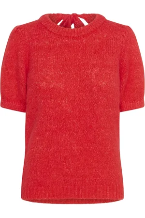 Kaffe Truien, Dames, Rood, M, Vrouwelijke Bow Pullover Trui Hibiscus