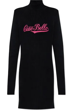 Balenciaga Kleedjes, Dames, Zwart, S, Katoen, Ciao Bello Ribgebreide Turtleneck Jurk