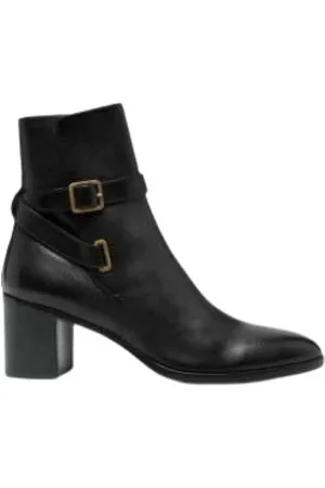 Saint Laurent Schoenen, Dames, Zwart, 39 EU, Leer, Dorian 70mm Enkellaarsjes met Gesp