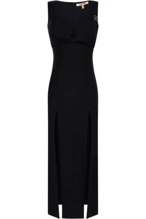 Roberto Cavalli Kleedjes, Dames, Zwart, S, Verfijnde Midi Jurk met Broche