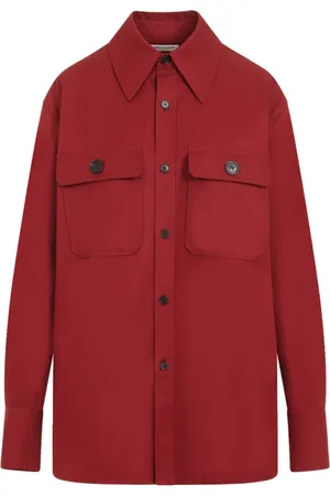 Saint Laurent Blouses & Shirts, Dames, Rood, M, Katoen, Rood Katoenen Overhemd Klassieke Stijl