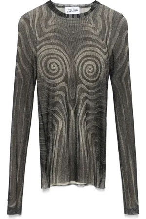 Jean Paul Gaultier Truien, Dames, Zwart, S, Zwarte Crew Neck Sweater Mesh Voering