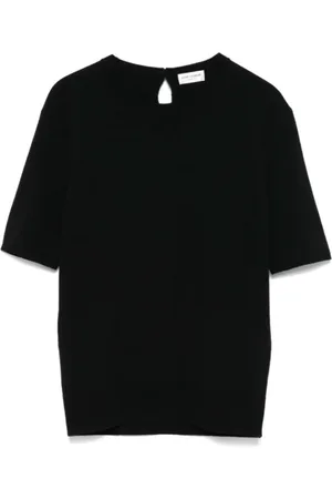 Saint Laurent Tops, Dames, Zwart, S, Wol, Zwart wollen gebreid T-shirt met ronde hals