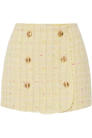 Elisabetta Franchi Rokken, Dames, Geel, M, Gele Bouclé Wikkelrok Geborduurde Scallop
