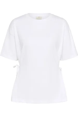 Kaffe Tops, Dames, Wit, S, Katoen, Optical T-shirt met Zijstrikken