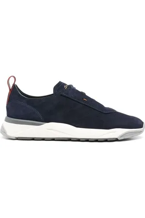 santoni Schoenen, Heren, Blauw, 43 1/2 EU, Leer, Suede Leren Vetersneakers