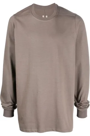 Rick Owens Sweatshirts & Hoodies, Heren, Bruin, S, Katoen, Crewneck Lange Mouw T-Shirt