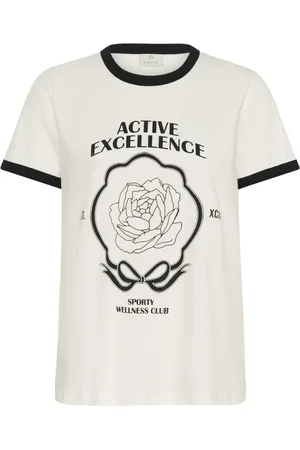 Kaffe Tops, Dames, Wit, S, Katoen, Stijlvolle Tee met Slimme Print
