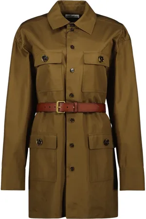 Saint Laurent Kleedjes, Dames, Bruin, M, Katoen, Bruine Khaki Overhemdjurk