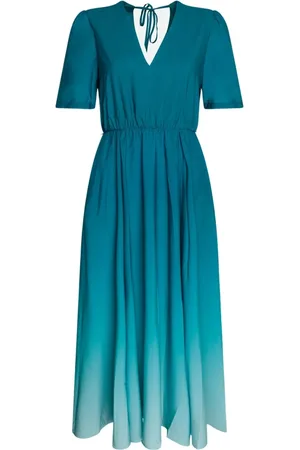 Twin-Set Kleedjes, Dames, Blauw, S, Blauwe V-hals Midi Jurk