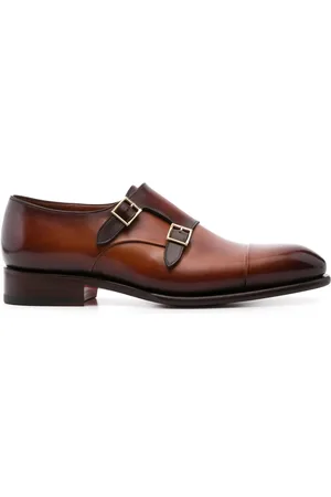 santoni Schoenen, Heren, Bruin, 42 1/2 EU, Leer, Leren Schoenen met Dubbele Gesp