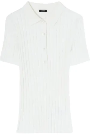 Aspesi Tops, Dames, Wit, M, Katoen, Stijlvol Gebreid Poloshirt