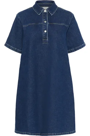 Kaffe Kleedjes, Dames, Blauw, M, Denim, Denim Jurk met Overhemdkraag