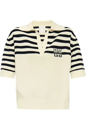 Givenchy Truien, Dames, Wit, S, Katoen, Witte Polo Sweater met Gestreept Detail
