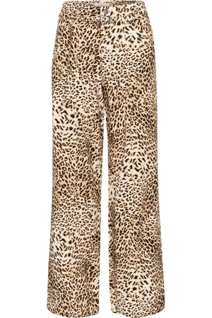 Gestuz Broeken, Dames, Bruin, S, Luipaardprint Wijde Pijp Broek