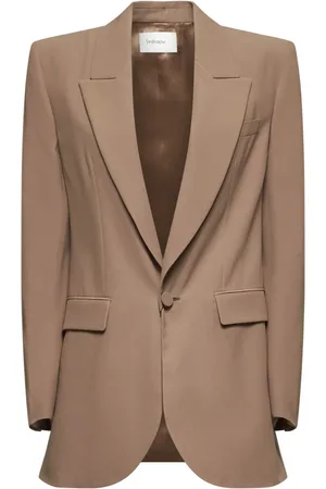 Saint Laurent Jassen, Dames, Bruin, S, Beige Zijden Jas met Piekrevers