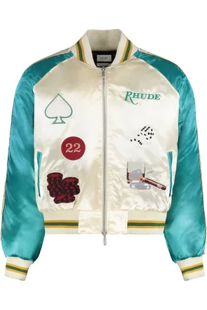 Rhude Jassen, Heren, Wit, S, Polyester, Ribgebreide Bomberjack