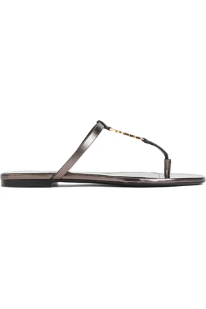 Saint Laurent Schoenen, Dames, Bruin, 37 1/2 EU, Leer, Leren Sandalen met Amandelvormige Neus
