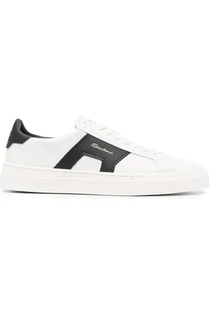 santoni Schoenen, Heren, Wit, 44 EU, Leer, Witte leren low-top sneakers met dubbele gesp