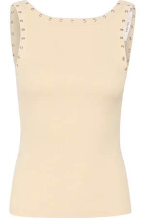 Gestuz Tops, Dames, Geel, S, Omkeerbare Eyelet Top in Botergeel